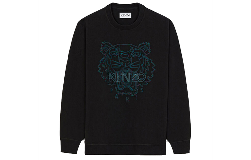 KENZO FW21 Tiger Head Embroidered Crewneck Sweatshirt Unisex Black FB65SW1204MX-99