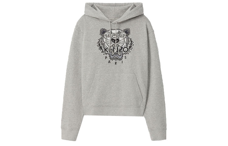 KENZO FW21 Tiger Logo Embroidered Hoodie Grey . 65SW3114XV-94