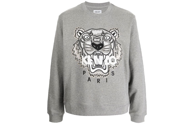KENZO FW21 Tiger Logo Print Long Sleeve Sweatshirt Grey FB65SW234XA95-DOVE