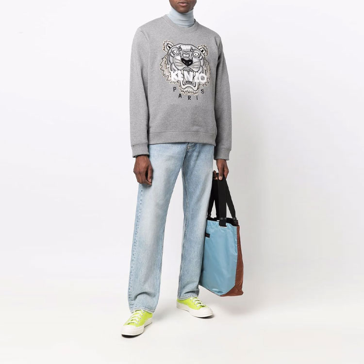 Shop KENZO FW21 Sweatshirt Pria Abu-abu Motif Harimau FB65SW1234XA-95