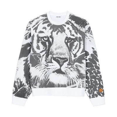 KENZO FW21 White Cotton Crewneck Pullover Sweatshirt FB65SW0234MO-01