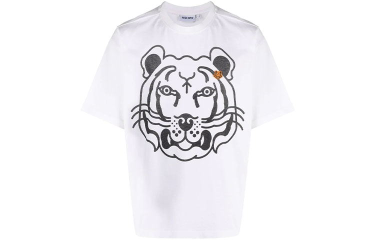 Buy KENZO 2021秋冬款白色虎头标志印花圆领T恤. FB65TS5224SA0-1B