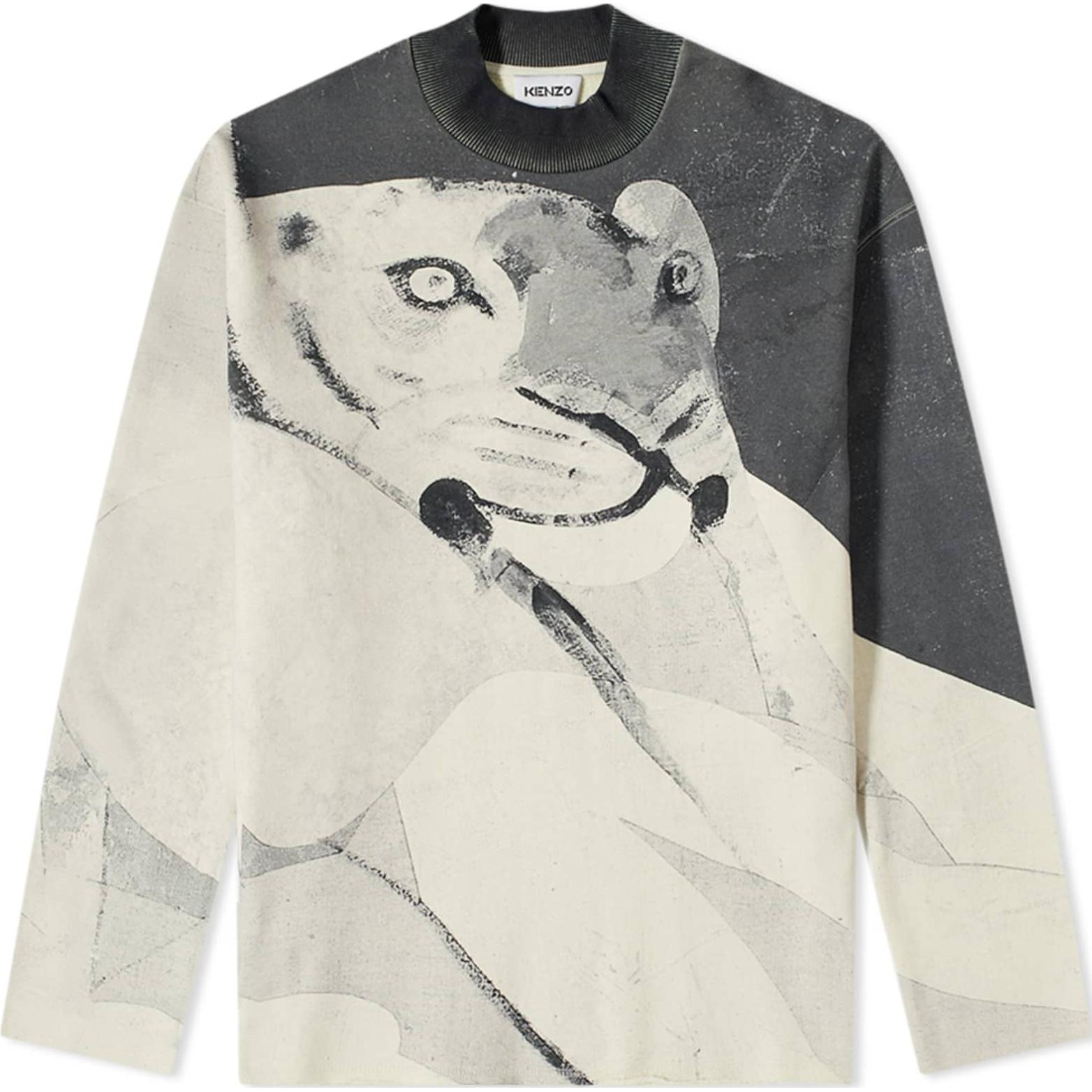 KENZO FW21 White Tiger Logo Graphic Crewneck Sweatshirt Men FA65MSW104D0-37