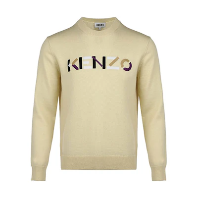 KENZO FW21 Wool Crewneck Sweater Light Yellow Long Sleeve Knit. FB65PU6393LA-04