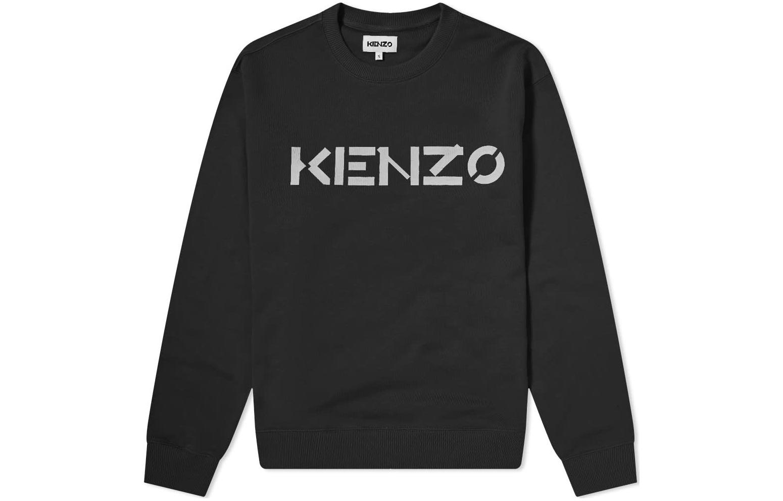 KENZO FW22  Black Crewneck Pullover Sweatshirt with Logo Print. FB65SW0004ML-99