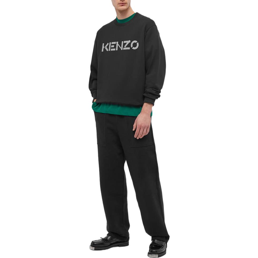 Shop KENZO FW22  Black Crewneck Pullover Sweatshirt with Logo Print. FB65SW0004ML-99