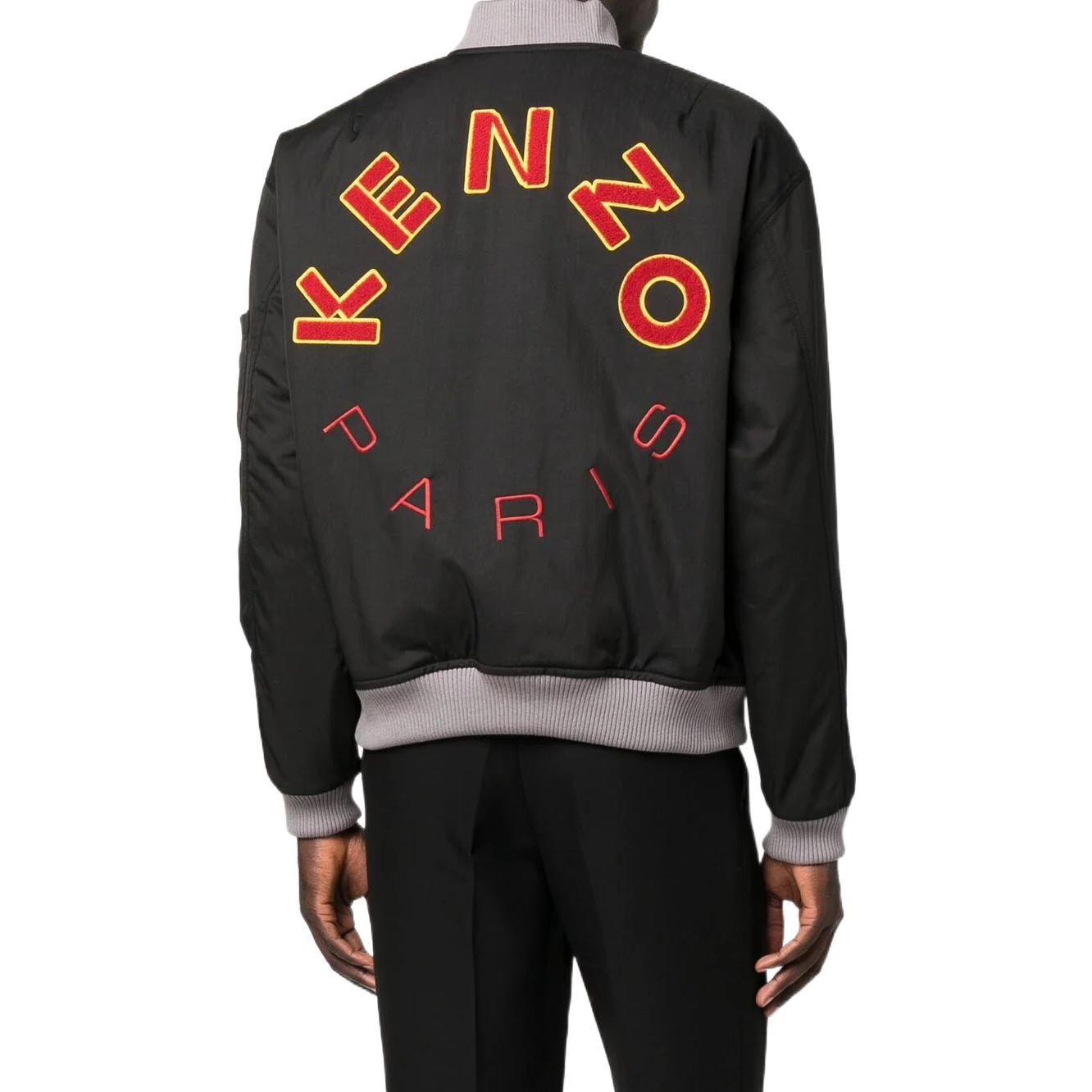 Shop KENZO FW22  Black Embroidered Logo Baseball Collar Jacket. FC65BL1279OC-99