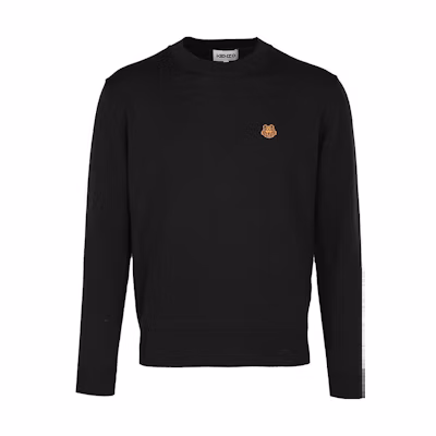KENZO FW22 Black Wool Sweater with Small Tiger Patch. 5PU6423TA101-18