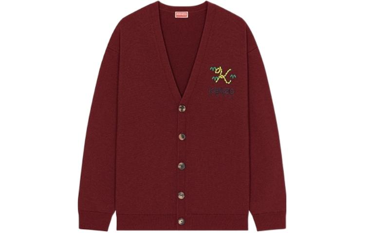 KENZO FW22  Burgundy Wool Cardigan with Embroidered Logo. FC65CA3423LA-23