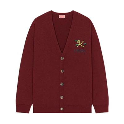 KENZO FW22 Burgundy Wool Cardigan with Embroidered Logo. FC65CA3423LA-23
