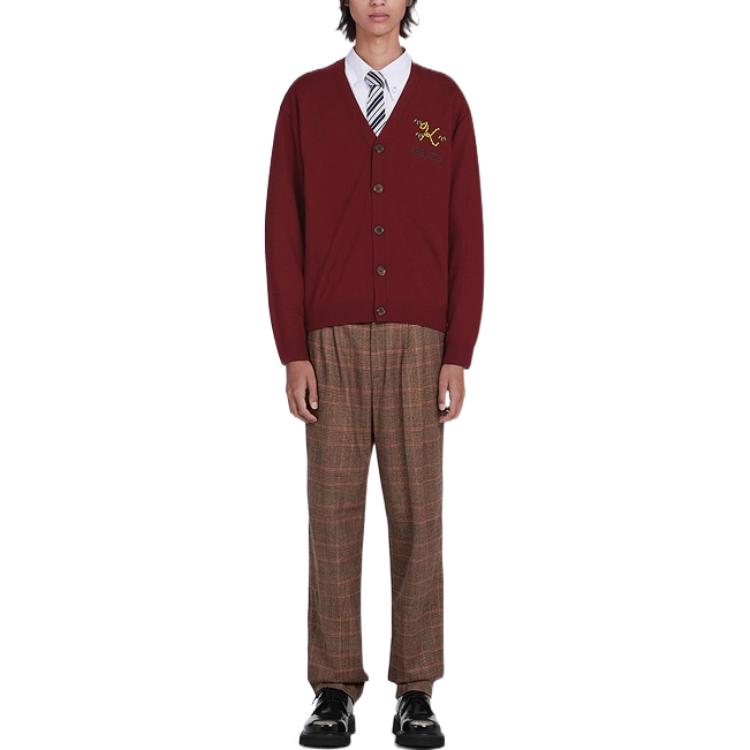 Shop KENZO FW22 酒紅色羊毛刺繡Logo開襟毛衣. FC65CA3423LA-23