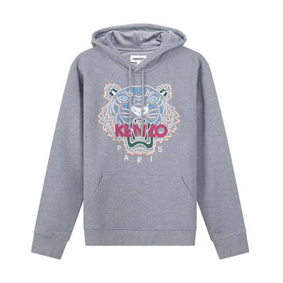 KENZO FW22 Cotton Hoodie with Embroidered Tiger Logo - Dove Grey FC65SW3334XL-95