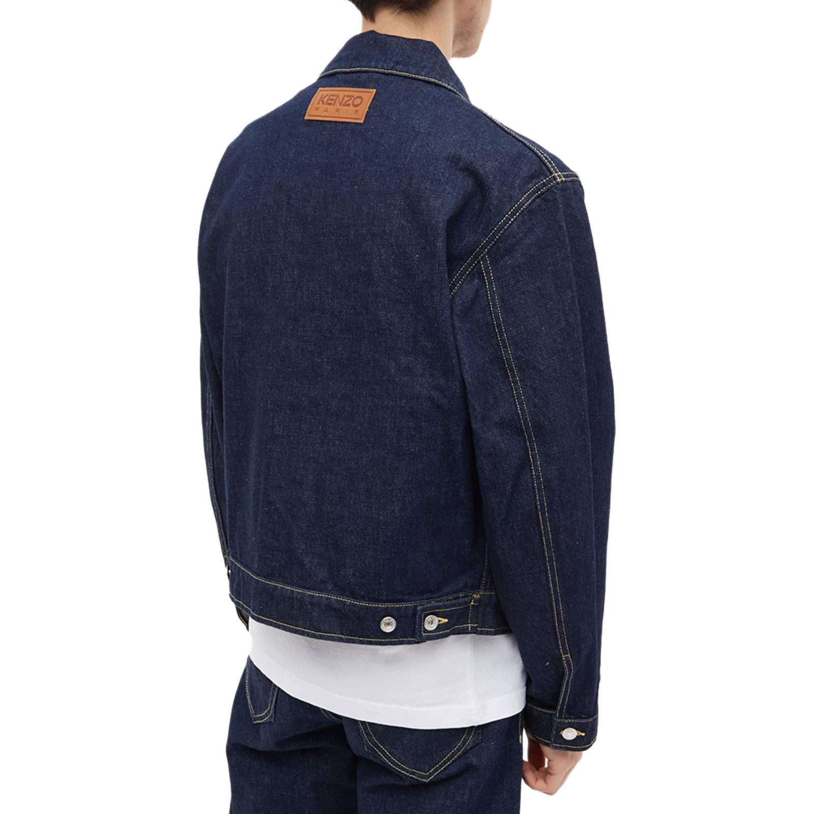 Shop KENZO FW22  Dark Denim Button-Up Jacket with Pockets and Collar墨色 FC65DV3019EI-78