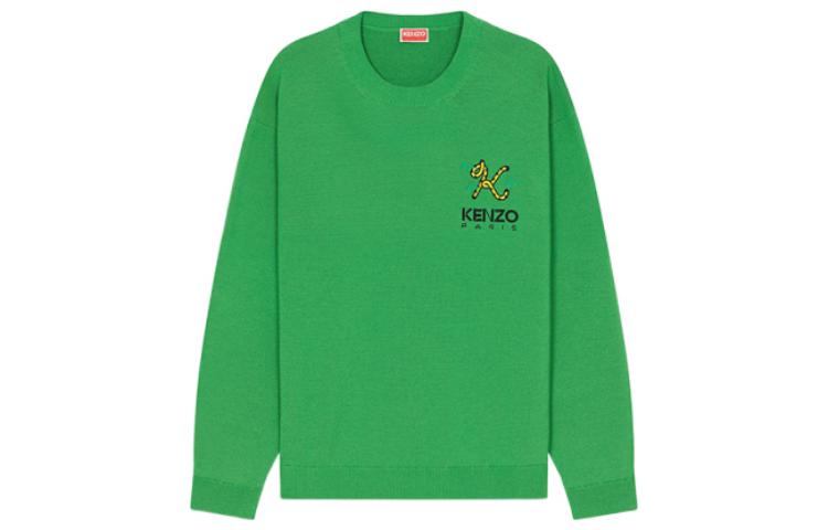 KENZO FW22  Green Pullover Sweater with Embroidered Tiger Tail Design. FC65PU3423LA-57