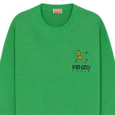 KENZO FW22 Suéter Verde con Diseño Bordado de Cola de Tigre. FC65PU3423LA-57 Details for KENZO FW22 Suéter Verde con Diseño Bordado de Cola de Tigre. FC65PU3423LA-57