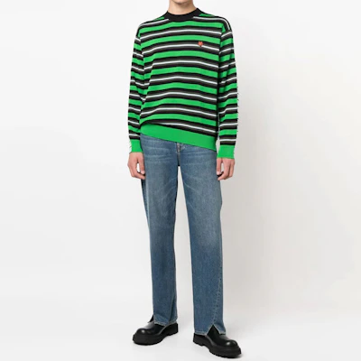 KENZO FW22 Suéter de Lana Verde Rayado con Bordado Floral. FC65PU3373CC-57 Lookbook KENZO FW22 Suéter de Lana Verde Rayado con Bordado Floral. FC65PU3373CC-57