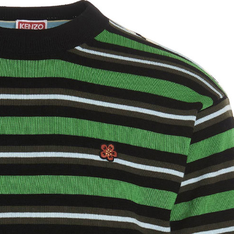 Details for KENZO FW22 Suéter de Lana Verde Rayado con Bordado Floral. FC65PU3373CC-57