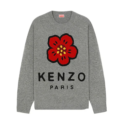 KENZO FW22 Grey Wool Sweater with Floral Letter Print. FC65PU3453LD-96