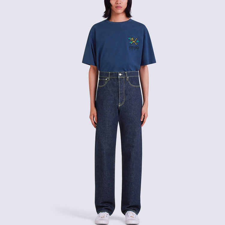 Shop KENZO FW22 High-Waist Straight-Leg Denim Jeans Black FC65DP3319EI-78