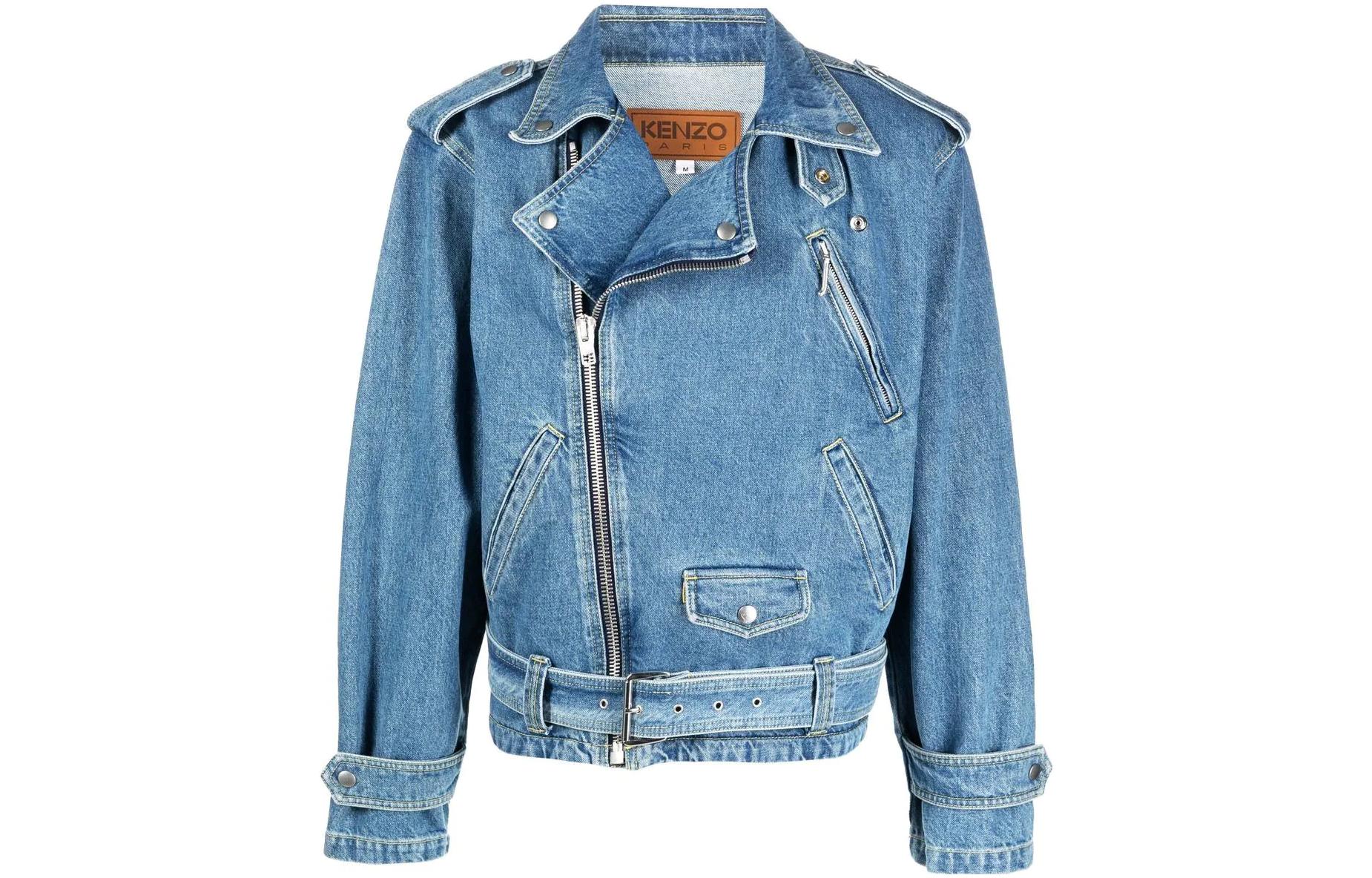 Order KENZO FW22 Chaqueta Vaquera Azul Claro con Cremallera Diagonal y Cuello Trapezoidal FC65DB3009FI-67