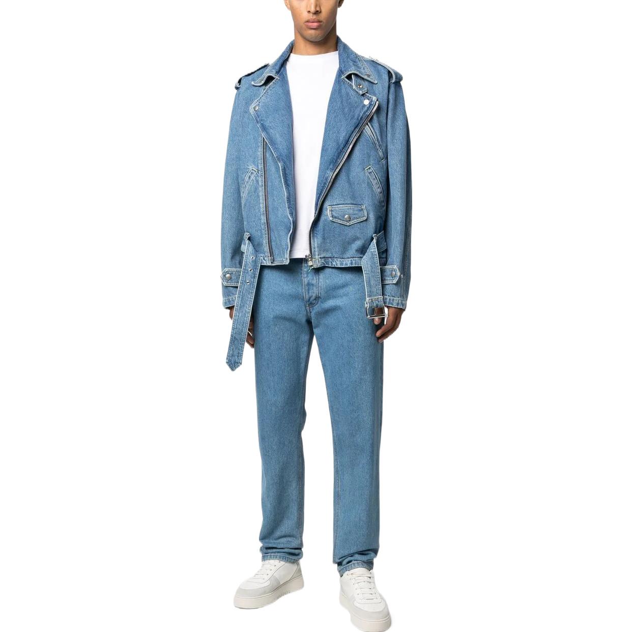 Lookbook KENZO FW22 Chaqueta Vaquera Azul Claro con Cremallera Diagonal y Cuello Trapezoidal FC65DB3009FI-67