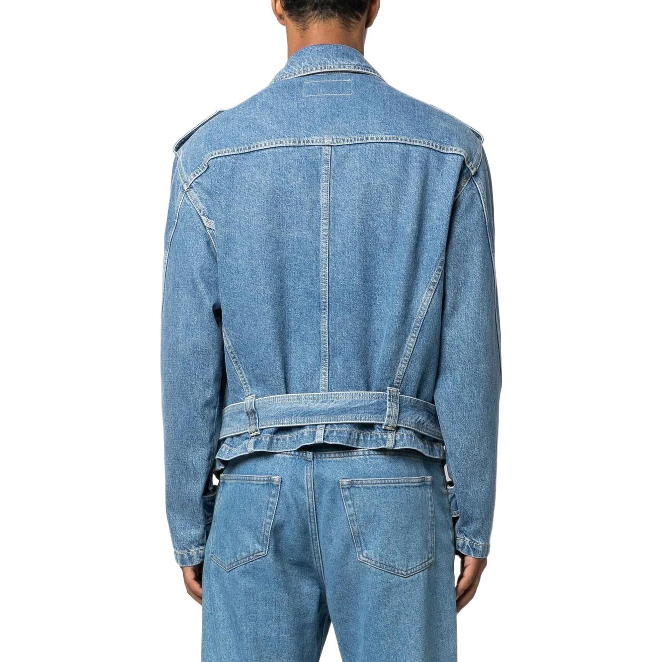 Shop KENZO FW22 Chaqueta Vaquera Azul Claro con Cremallera Diagonal y Cuello Trapezoidal FC65DB3009FI-67