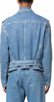 Shop KENZO FW22 淺藍色斜拉鍊三角領設計牛仔外套 FC65DB3009FI-67