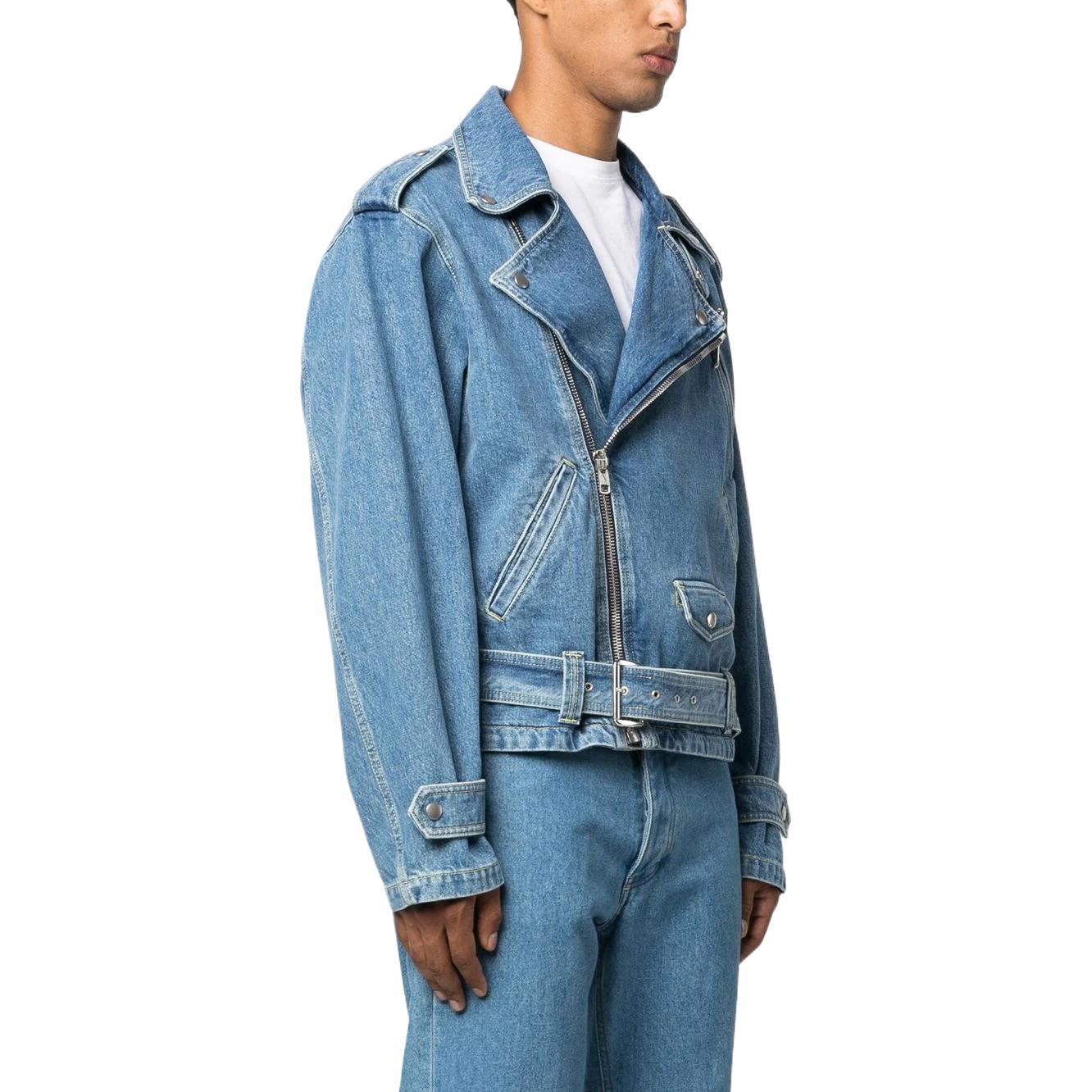 Purchase KENZO FW22 Chaqueta Vaquera Azul Claro con Cremallera Diagonal y Cuello Trapezoidal FC65DB3009FI-67