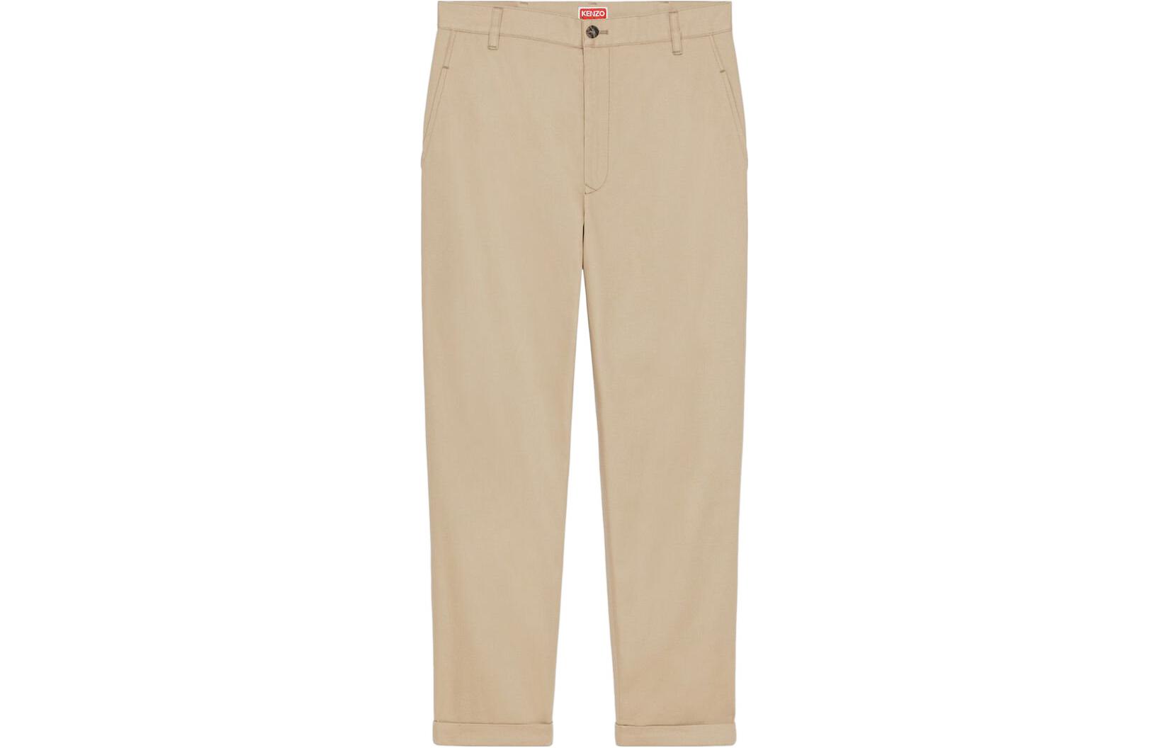 Order KENZO FW22  Loose Fit Straight Pants with Logo Embroidery in Light Khaki. FC65PA2059RL-11