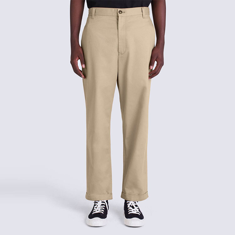 Details for KENZO FW22  Loose Fit Straight Pants with Logo Embroidery in Light Khaki. FC65PA2059RL-11