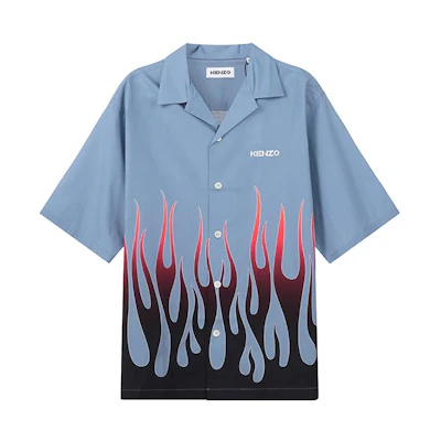 KENZO FW22 Navy Flame Print Short Sleeve Button-Down Shirt. FC55CH1409S6-61【】