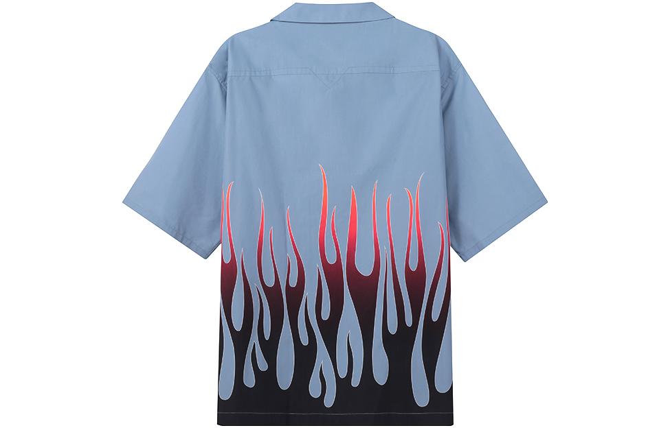 Lookbook 켄조 FW22 네이비 플레임 프린트 반팔 버튼다운 셔츠. FC55CH1409S6-61【】