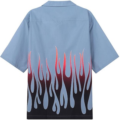 켄조 FW22 네이비 플레임 프린트 반팔 버튼다운 셔츠. FC55CH1409S6-61【】 Lookbook 켄조 FW22 네이비 플레임 프린트 반팔 버튼다운 셔츠. FC55CH1409S6-61【】