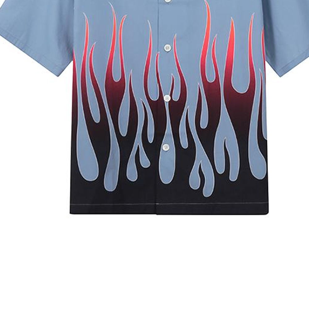 Details for 켄조 FW22 네이비 플레임 프린트 반팔 버튼다운 셔츠. FC55CH1409S6-61【】