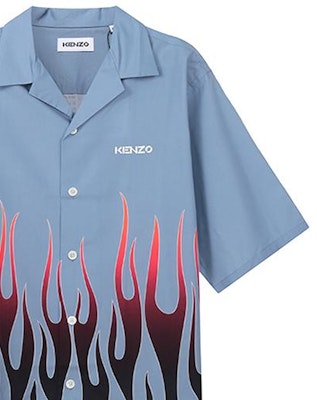 켄조 FW22 네이비 플레임 프린트 반팔 버튼다운 셔츠. FC55CH1409S6-61【】 Sizing 켄조 FW22 네이비 플레임 프린트 반팔 버튼다운 셔츠. FC55CH1409S6-61【】