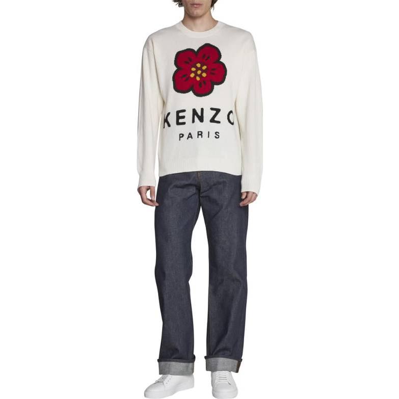 Shop KENZO FW22  Straight-Leg Jeans with Back Logo Patch - Dark Blue FC65DP3319HI-79