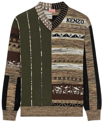 겐조 FW22 스트라이프 V넥 울 스웨터 - 다크카키. FC65PU3193CN-51 Order 겐조 FW22 스트라이프 V넥 울 스웨터 - 다크카키. FC65PU3193CN-51