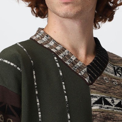 겐조 FW22 스트라이프 V넥 울 스웨터 - 다크카키. FC65PU3193CN-51 Sizing 겐조 FW22 스트라이프 V넥 울 스웨터 - 다크카키. FC65PU3193CN-51