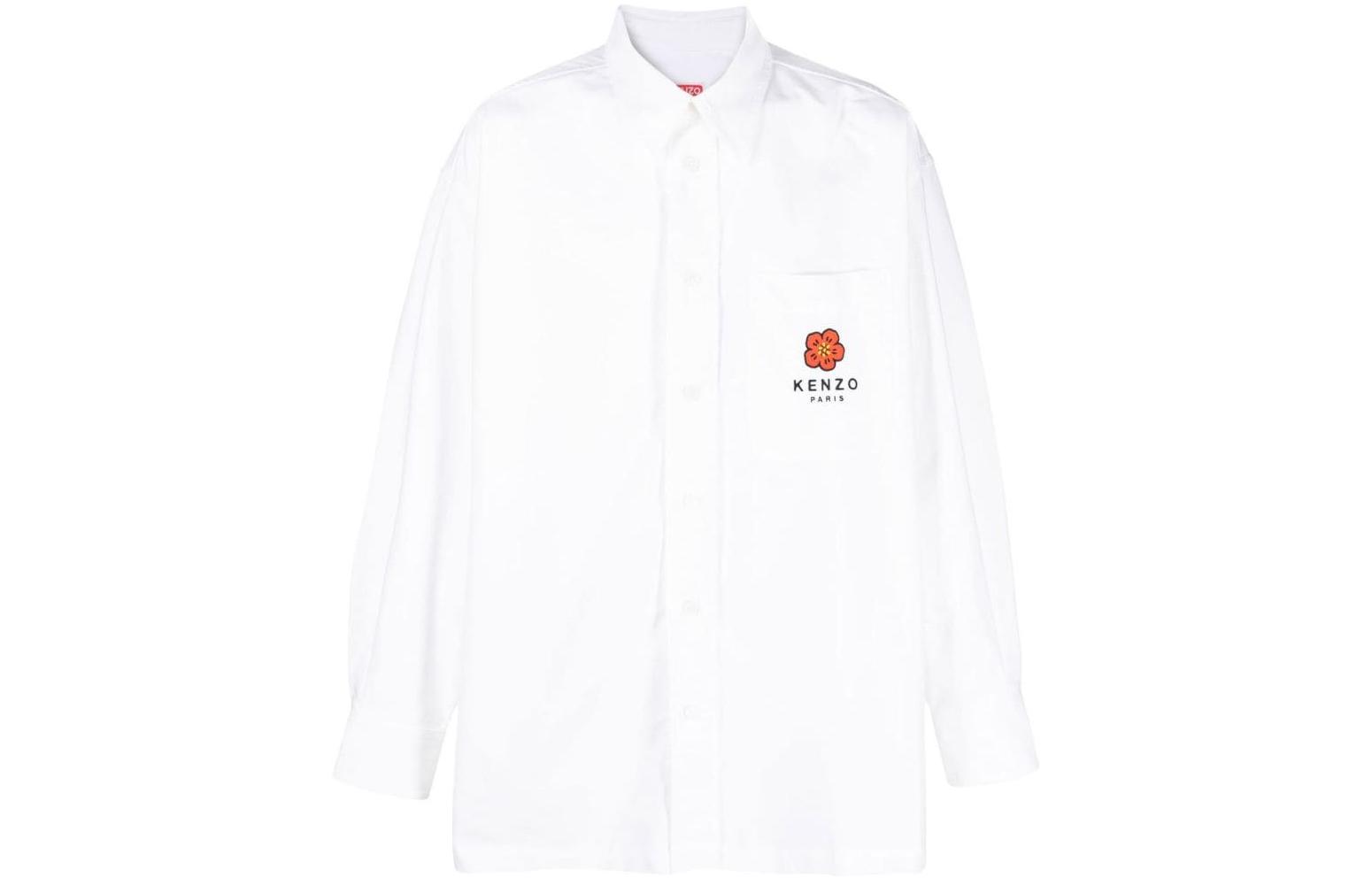 KENZO FW22  White Long-Sleeve Shirt with Floral Logo Print. FC65CH5079LO-01