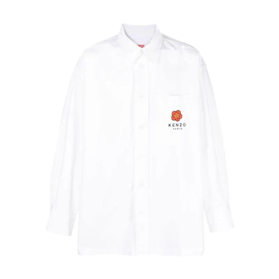 KENZO FW22 White Long-Sleeve Shirt with Floral Logo Print. FC65CH5079LO-01