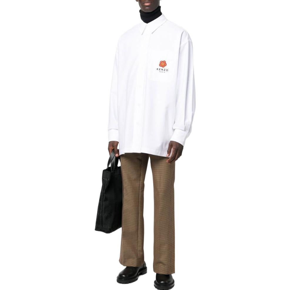 Shop KENZO FW22 白色长袖衬衫带花卉标志印花 FC65CH5079LO-01