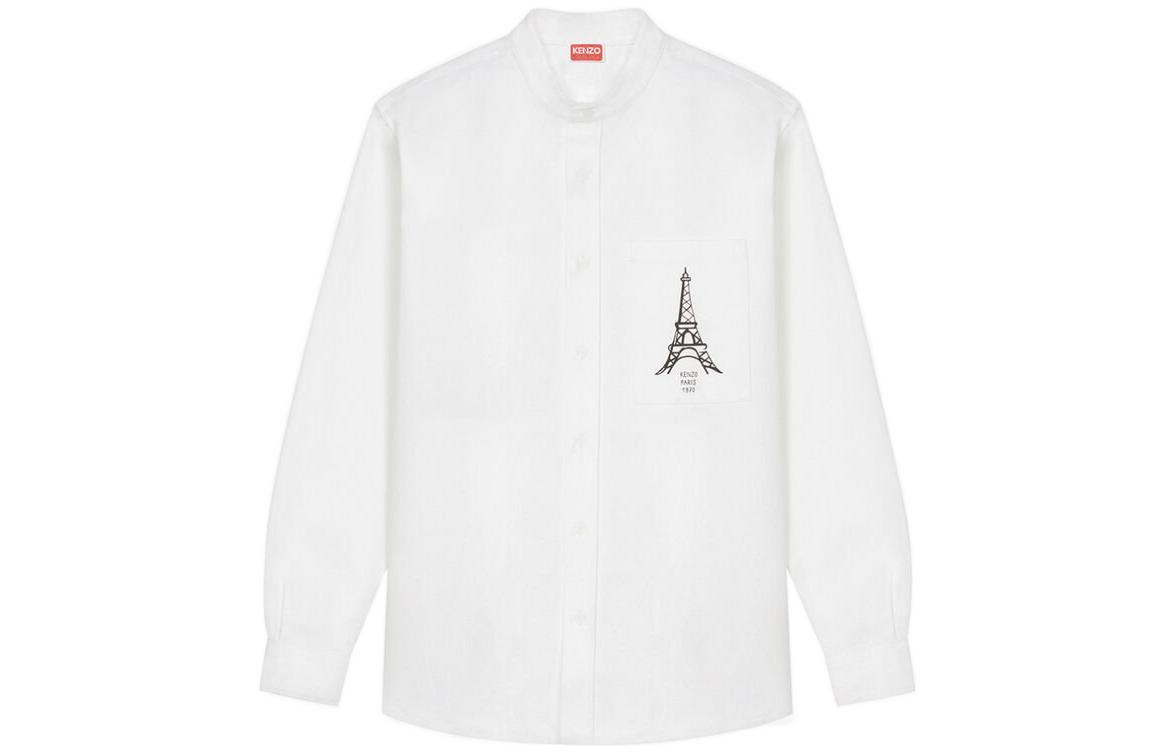KENZO FW22  White Volcanic Eiffel Tower Print Button-Up Shirt. FC65CH4349LE-01