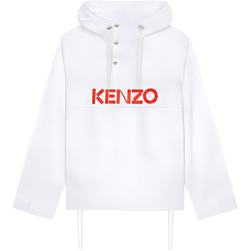 KENZO FW22 Big Logo Raglan Hoodie Jacket White  Fashion Outerwear. FC65BL0519NB-01