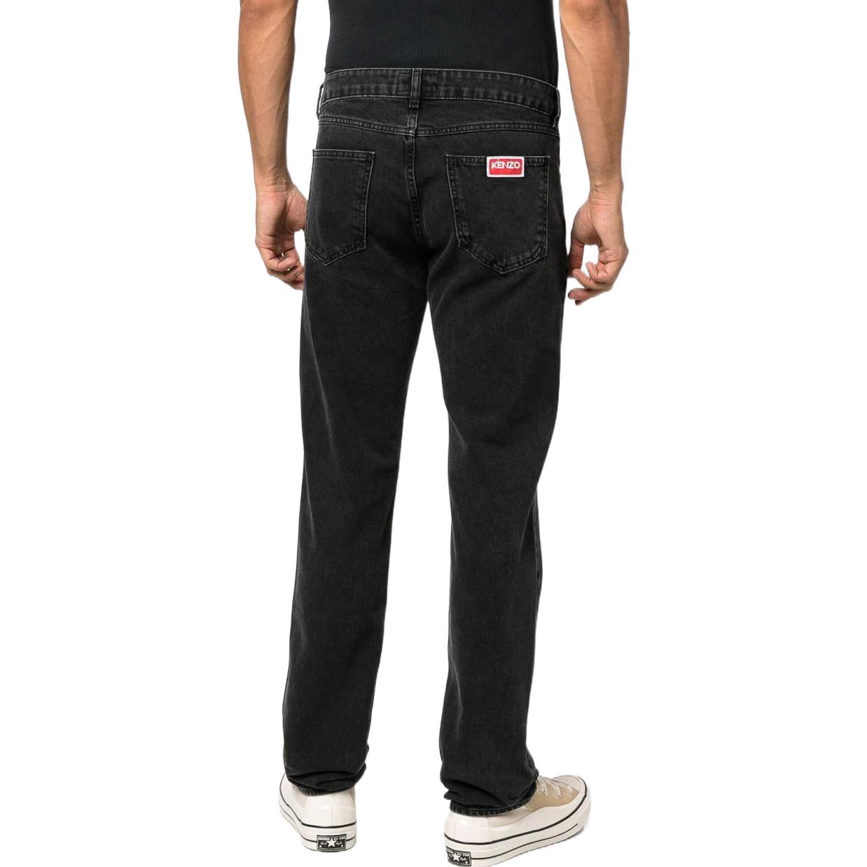 Shop KENZO FW22 Black Slim Fit Jeans with Solid Logo Patch for Men FC65DP1019EJ-99