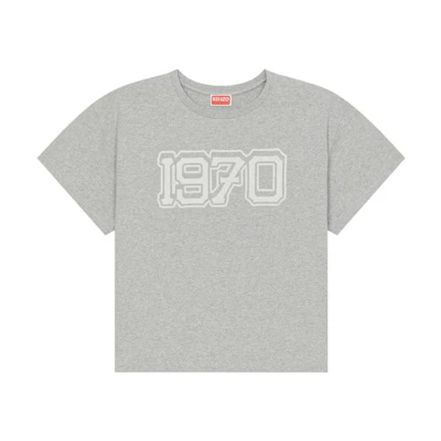 KENZO FW22 Colorblock Logo Print Crewneck Short Sleeve T-Shirt Pearl Grey Mens FC65TS4274SC-94