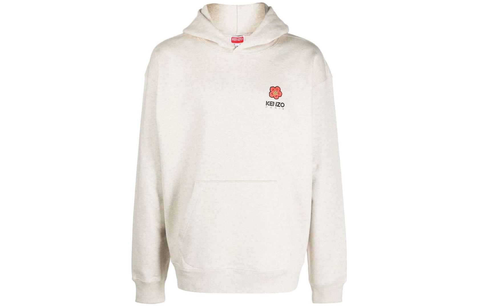 KENZO FW22 Floral Logo Print Hoodie  Grey Pullover Sweatshirt. FD55SW4444ME-93