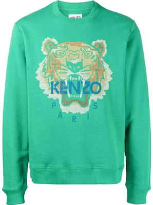 Kenzo FW22 Green Crewneck Sweatshirt with Tiger and Logo Print FC65SW1404XD-56 Buy Kenzo FW22 Green Crewneck Sweatshirt with Tiger and Logo Print FC65SW1404XD-56