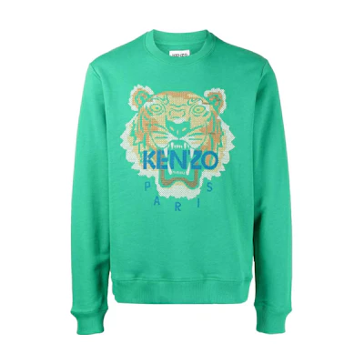 Kenzo FW22 Green Crewneck Sweatshirt with Tiger and Logo Print FC65SW1404XD-56