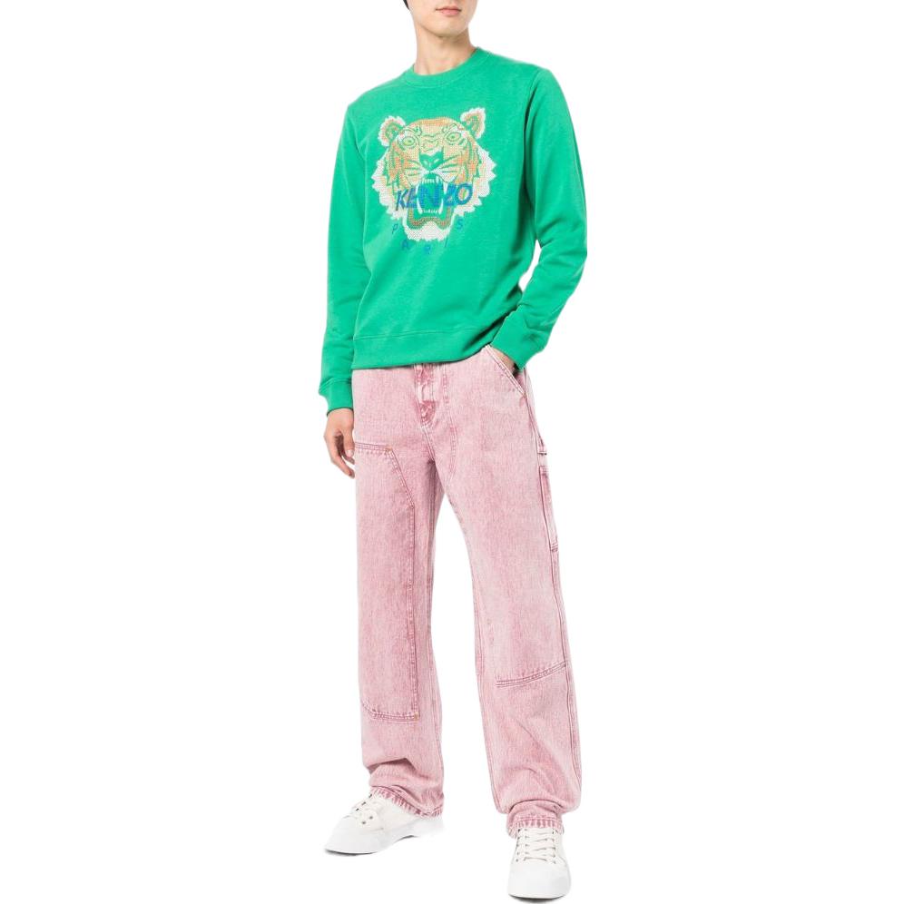 Lookbook Kenzo FW22 Green Crewneck Sweatshirt with Tiger and Logo Print FC65SW1404XD-56