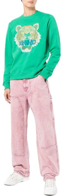 Kenzo FW22 Green Crewneck Sweatshirt with Tiger and Logo Print FC65SW1404XD-56 Lookbook Kenzo FW22 Green Crewneck Sweatshirt with Tiger and Logo Print FC65SW1404XD-56